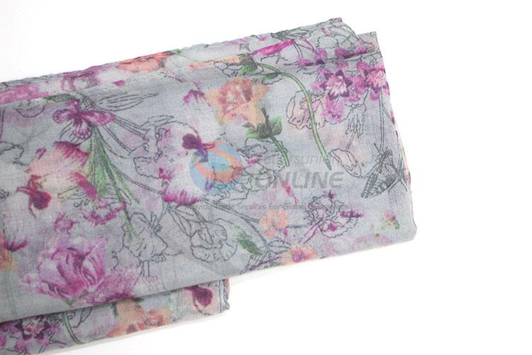 Factory Supply Purple Flower Pattern Staple Rayon Scarf for Women