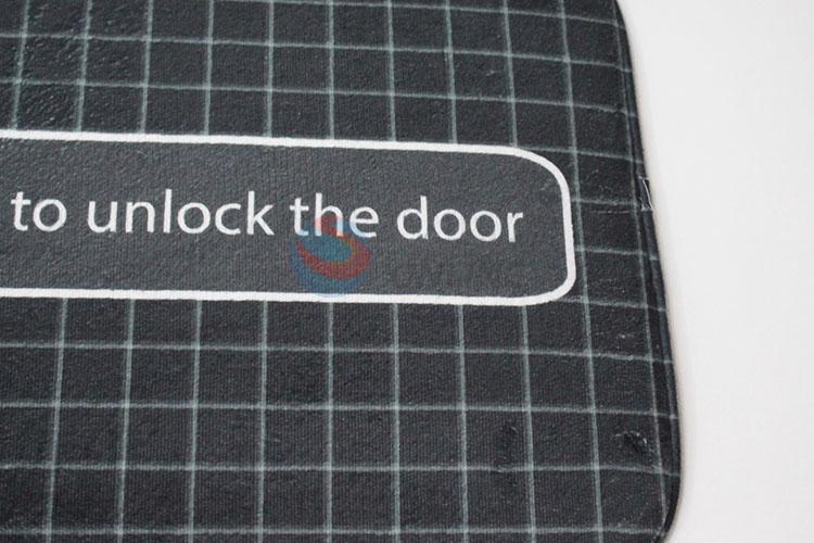 Black Color Slide to Unlock the Door Printed Carpet Flannel Door Mat