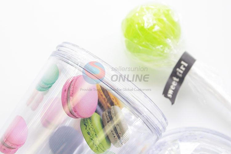 Hot Sale Macarons Pattern Plastic Water Cup With Lollipop Straw