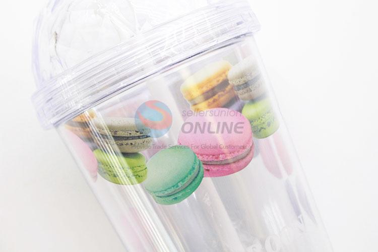 Hot Sale Macarons Pattern Plastic Water Cup With Lollipop Straw