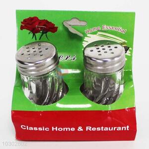 Popular 2PC Glass Spice Packaging Salt Condiment Bottle with Stainless Steel Lid