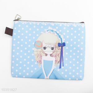 New Trendy Cartoon Lovely Girl Printed Pu Pencil Bag