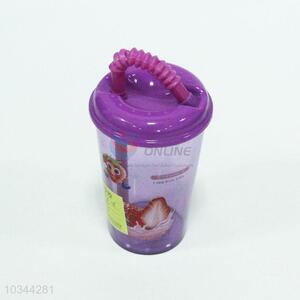 Plastic strawberry printed water cup with straw