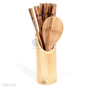 Kitchen bamboo chopsticks with holder barrel set