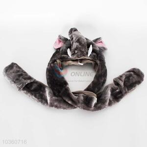 Grey Velvet Animal Design Kids Winter Hat