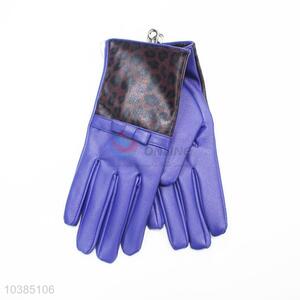 Low price women leopard printed bowknot pu gloves