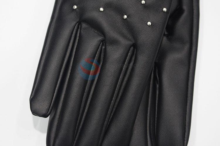 Lady Crystal Winter PU Leather Warm Five Finger Gloves