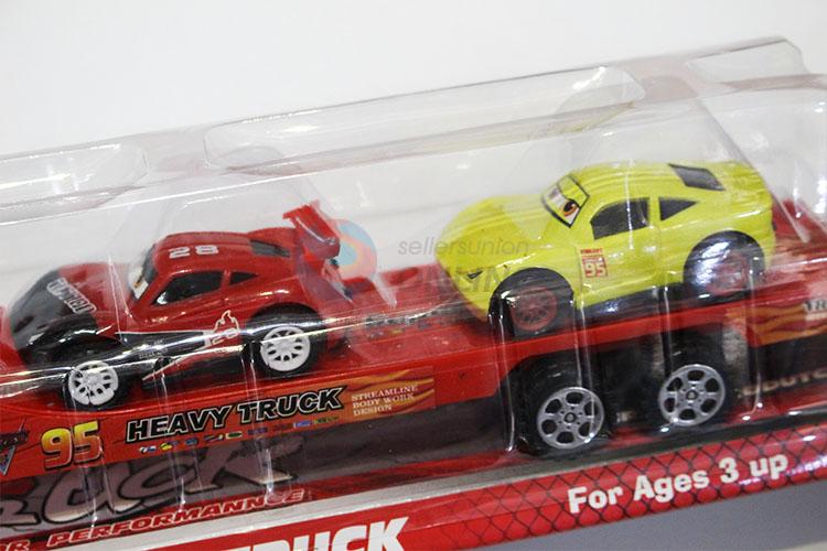 Hot Selling Inertia Drag Head Car with Light Music Carry 2pcs Car