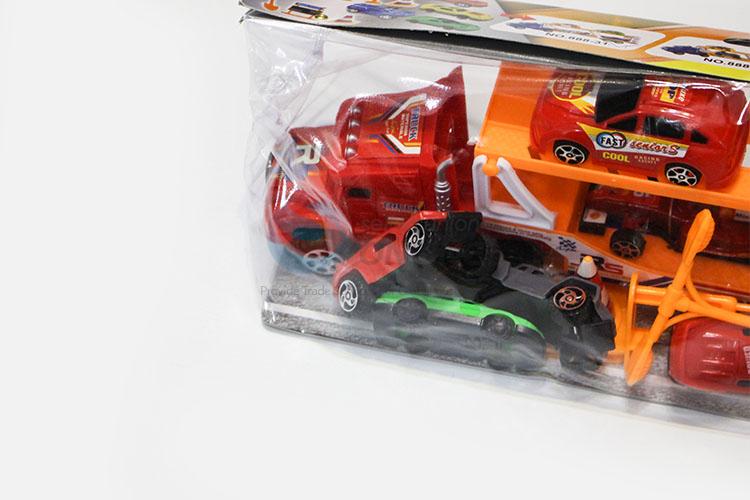 Promotional Wholesale Inertia Drag Head Car Toy Carry 2pcs F1 Car and 2pcs Racing Car Boy Toys