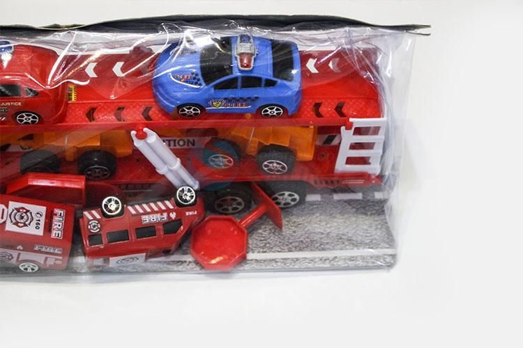 New Advertising Inertia Fire Engine Drag Head Car with Light Music Carry 2pcs Engineer Car and 2pcs Police Car Boy Toys Pack of Electricity