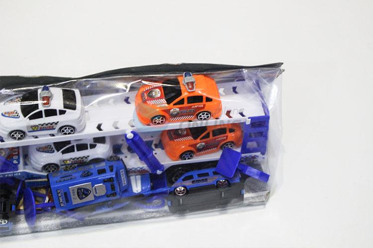 Wholesale Top Quality Inertia Drag Head Car with Light Music Carry 4pcs Police Car Boy Toys Pack of Electricity