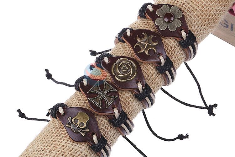 Wholesale Flower Design Leather Bracelet Wristband