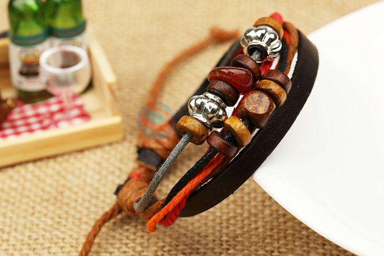 Wholesale Wooden Bead Leather Bracelet