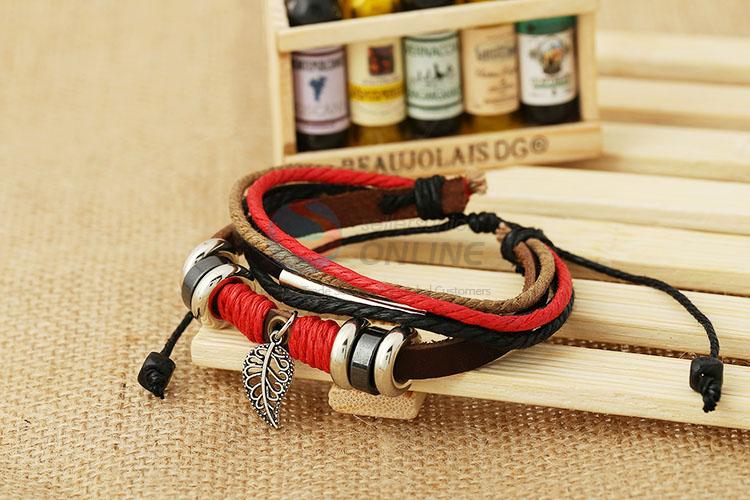 Unique Design Leaf Charm Leather Bracelet