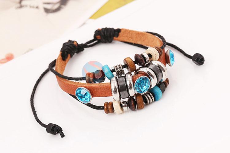 Beaded Design Leather Bracelet For Adult