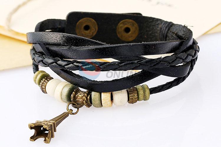 Best Quality Tower Pendant Leather Bracelet