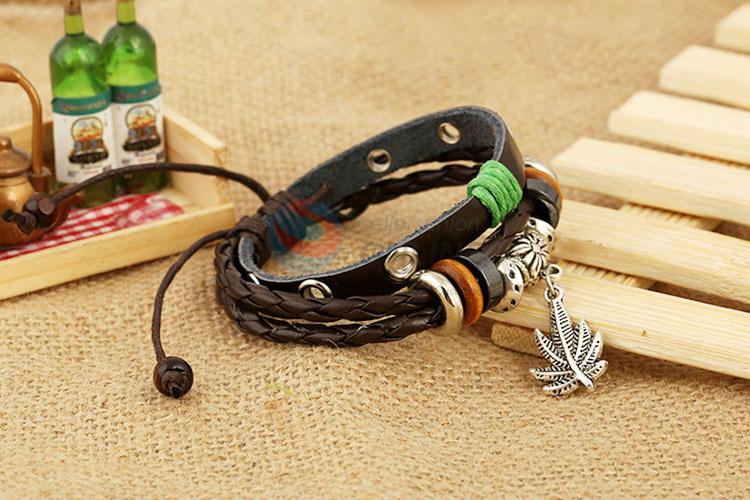 Fashion Design Maple Leaf Leather Bracelet