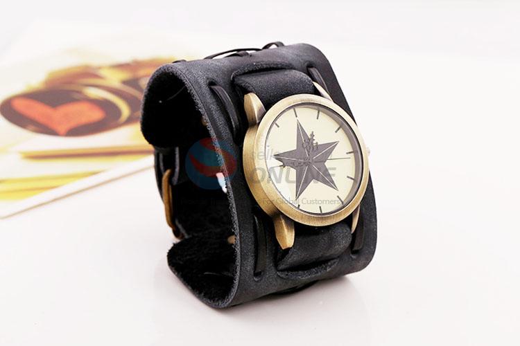 Top Quality Wide Leather Bracelet Wrist Watch