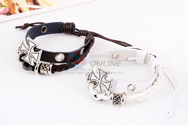 Custom Fashion Cross Shape Leather Bracelet