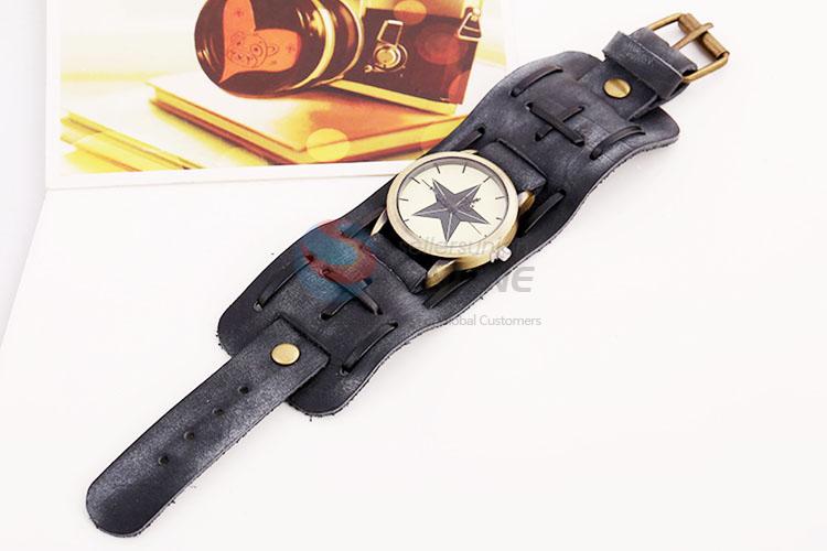 Top Quality Wide Leather Bracelet Wrist Watch