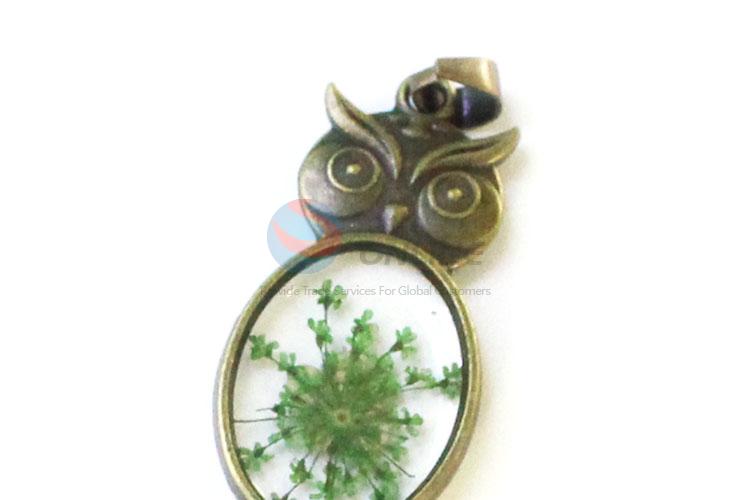 Newest Bronze Owl Shape Pendant Real Flower Pendant