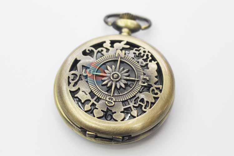 Compass Quartz Movement Skeleton Pocket Watch