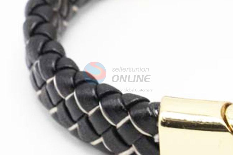 Custom Design Black Braided Leather Bracelet