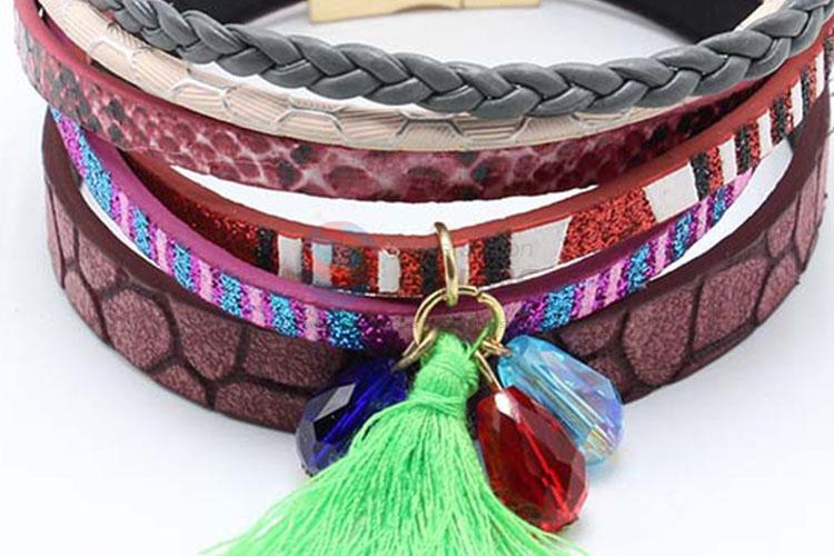 Big Promotional Women Magnetic Clasp Cuff Leather Wrap Bracelets