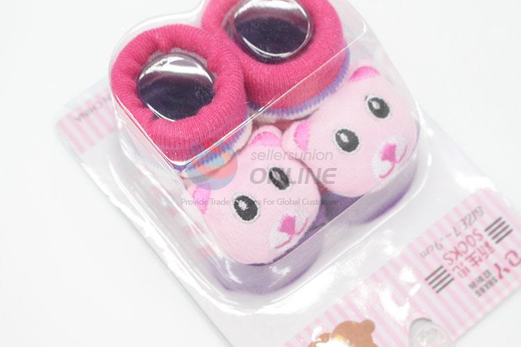 3D Pink Bear Head Cotton Kids Baby Sock