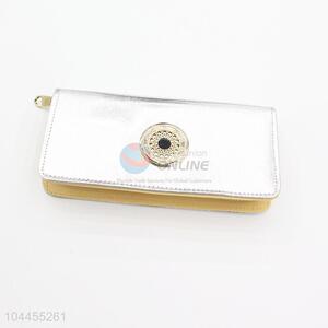 Silver Color Women Fashion Cloth Long Wallet with Zipper