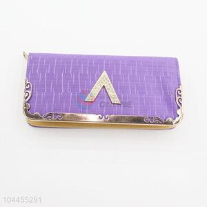 Women Elegant Purple Long Semi Pu Leather Wallet Purse