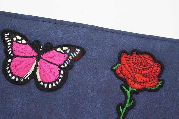 Butterfly Flower Fashion Women Semi Pu Leather Wallet Long Purse