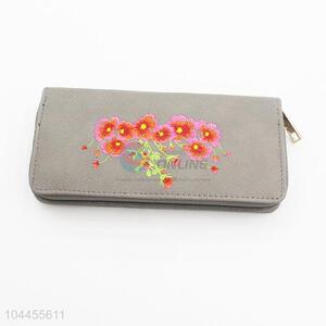 Embroidery Design Women Fashion Wallet Semi Pu Leather Long Purse