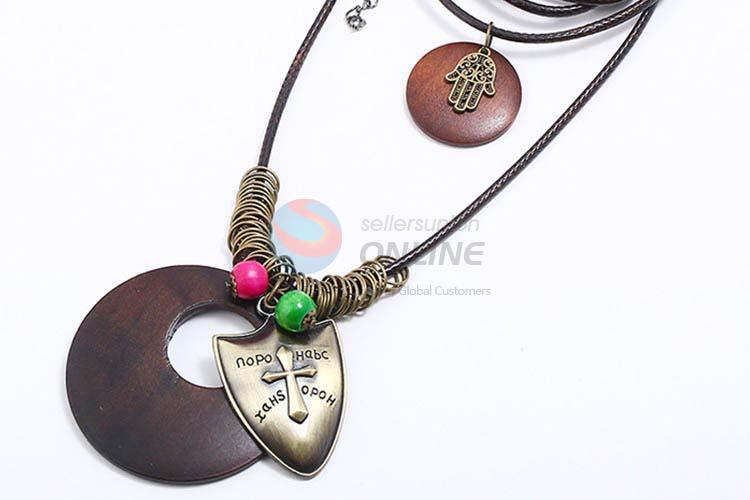 Factory promotional vintage alloy pendant wooden necklaces