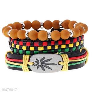 Cheap wholesale vintage braided leather bracelet set