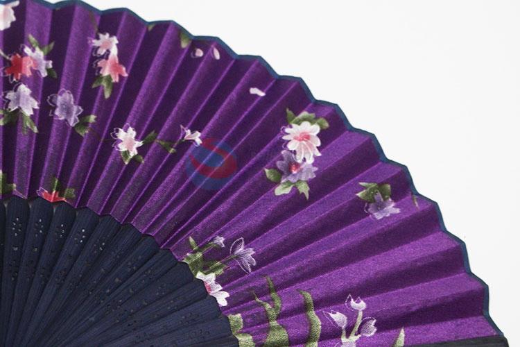 Purple Color Flower Pattern Bamboo Folding Hand Fan