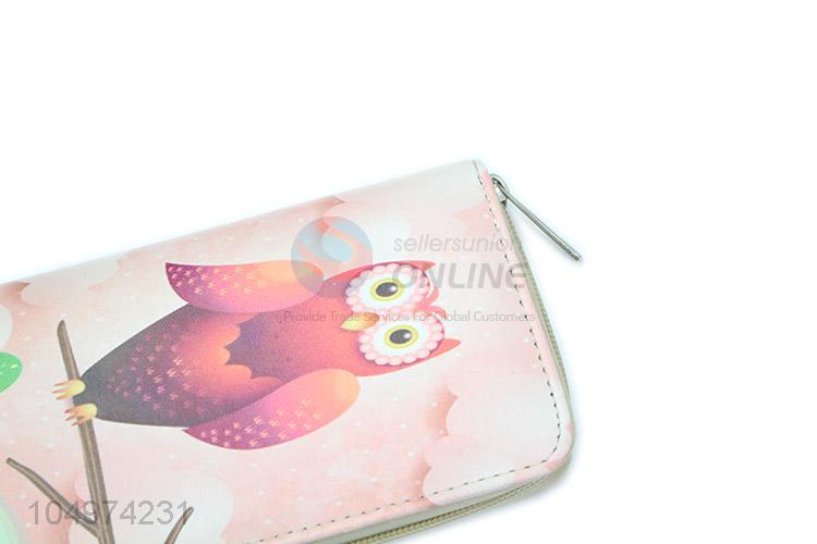 China Hot Sale Owl Pattern Canvas Soft Long Wallets Chain Purse