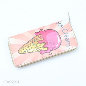 Fancy Design Ice Cream Pattern Leather Women Purse with Zipper