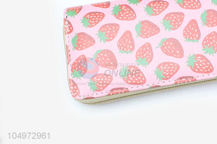 Unique Design Strawberry Printed  Zipper Clutch Casual Zipper Purse for Women