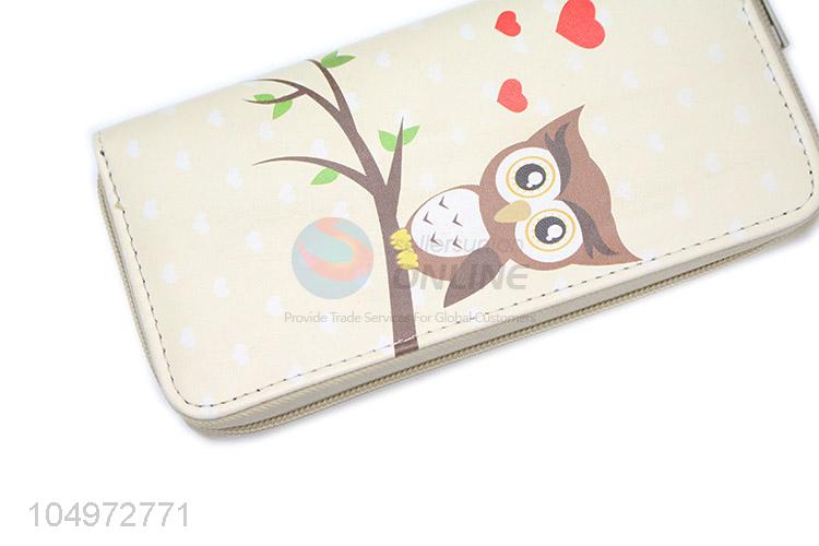 Top Selling Owl Printed  Leather Women Purse with Zipper