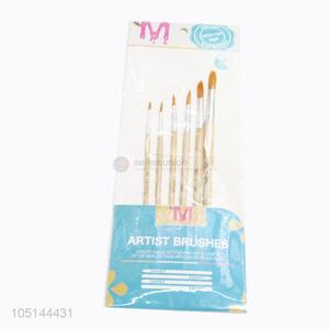 Wholesale Factory Supply 6 Pcs/Set Black Color Watercolor Brush Oil Wooden Drawing Painting Nylon Hair