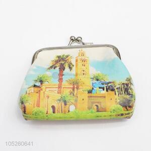 Girls PU Leather Famous Building Pattern Pocket Coin Purse, Key Case