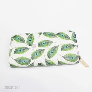 Peacock Feather Printed PU Leather Clutch Wallet for Women