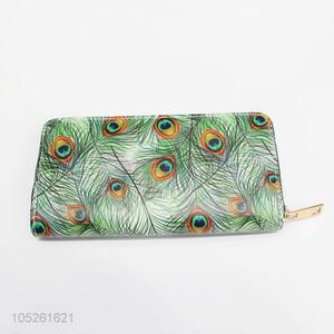 Portable Purse PU Leather Casual Lady Peacock Feather Pattern Cash Wallet