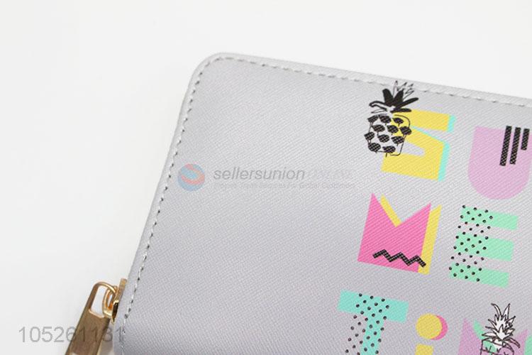 Grey Color Letters Prinitng Women Clutch Long Wallet