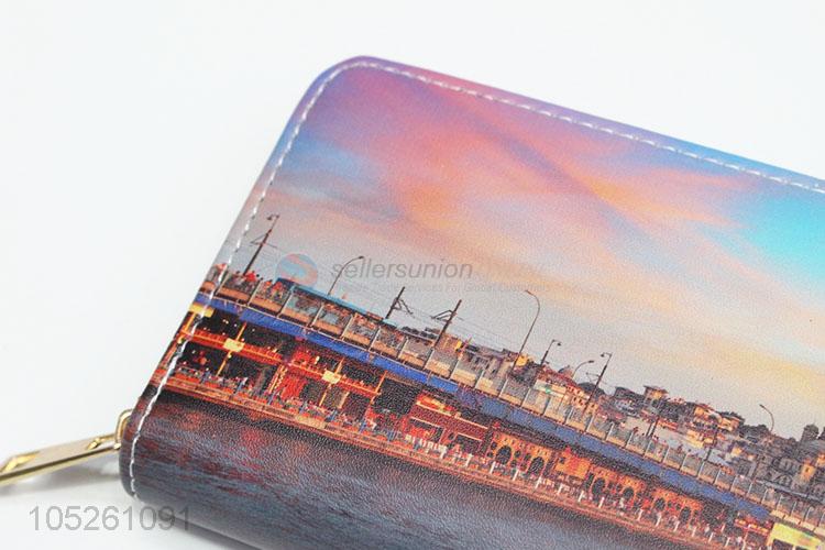 Ladies Wallet Women Famous Building Long Section Europe Zipper Wallet