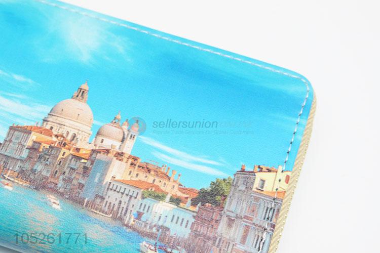 Beautiful Buildings Printed PU Leather Travel Woman Long Wallet