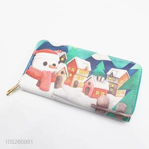 Cute Cartoon Snowman Printed Long Wallets for Lady