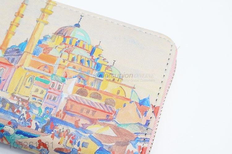 Fashion Designer PU Leather Colorful Building Printed Women Wallet