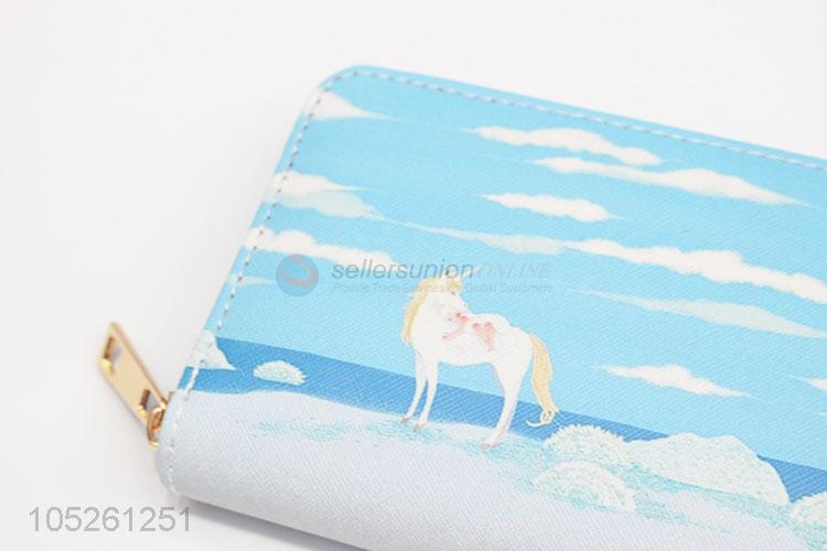 Women Cartoon Unicorn Pattern Wallet Phone Purse Travel Fold Over Wallet